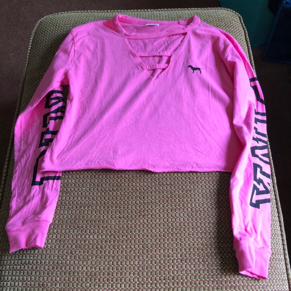 VS PINK Hot Pink Cutout Cropped Shirt